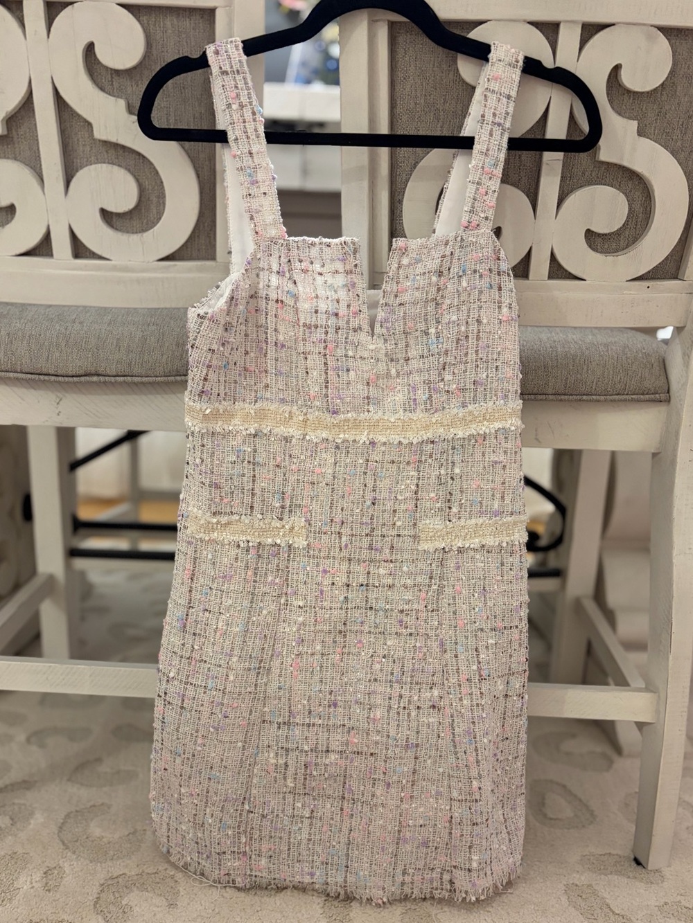 Textured Tweed Mini Dress in Ivory Pink